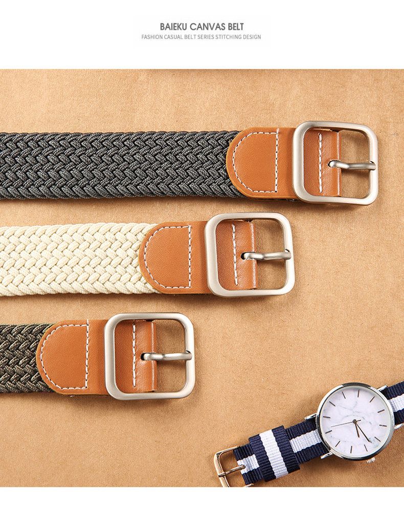 Leinengürtel ohne Bohrlöcher für Damen, Herren mit elastischer Nadelbuckle