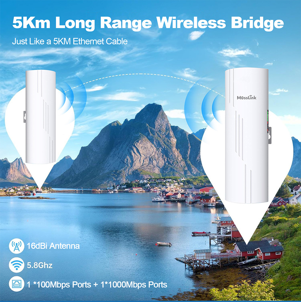 5.8 GHz 900 Mbps kablosuz ağ köprüsü, açık hava, uzun mesafe