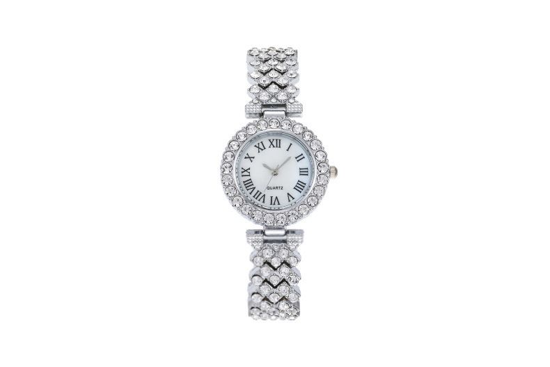 Women's quartz watch with rhinestone detail and Roman numerals