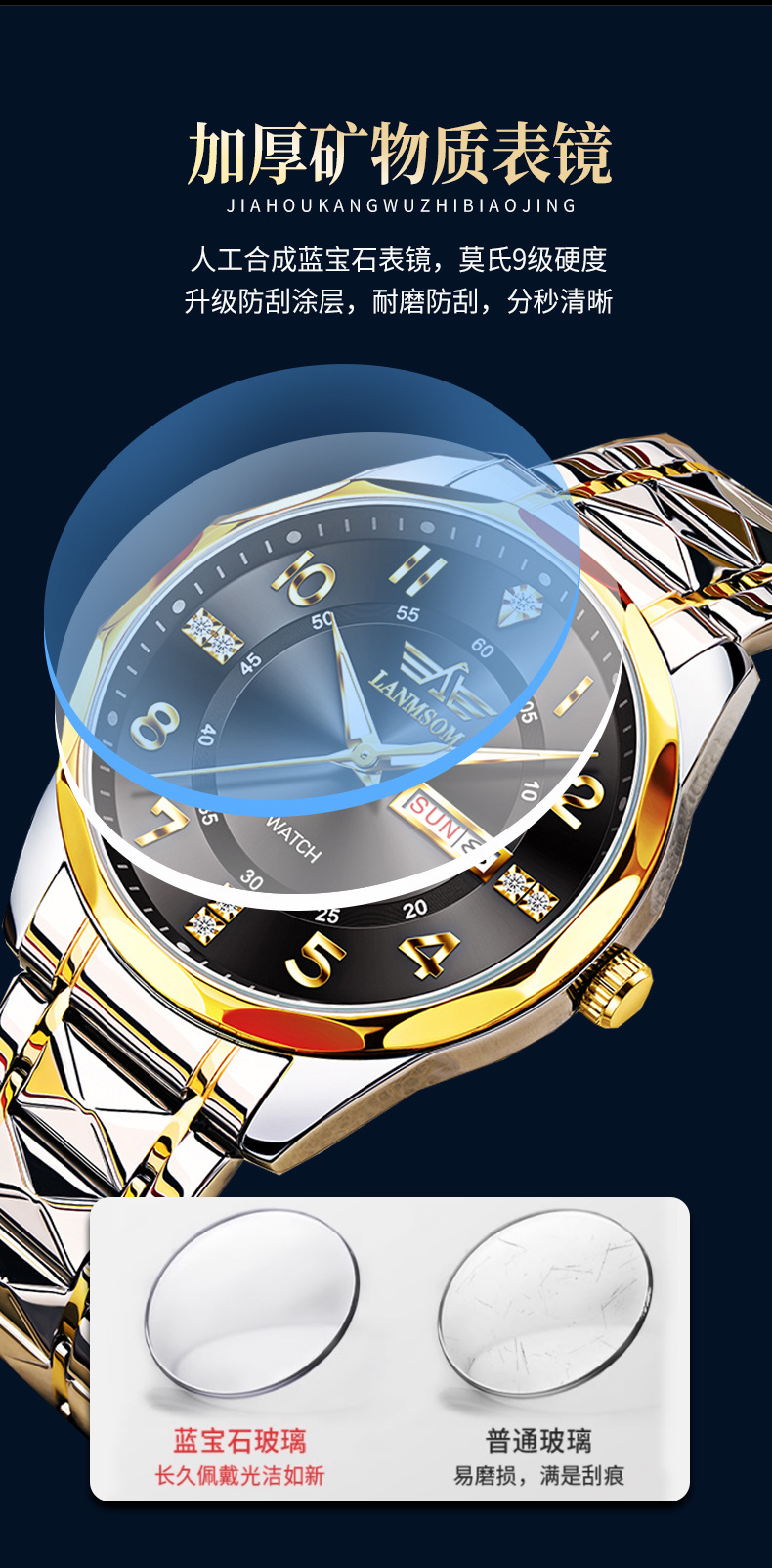 LANMSOM Herrenuhr Quarz, Stahlarmband, wasserdicht