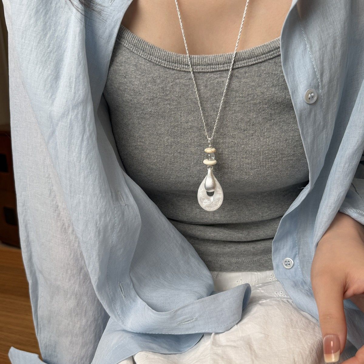 Moonlight white water drop pendant necklace