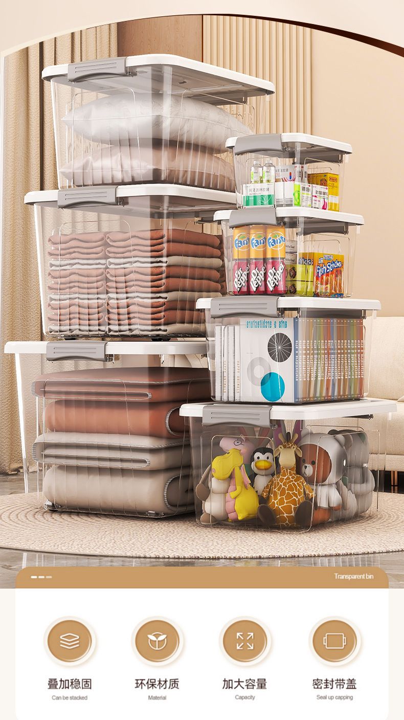 一件代发透明收纳箱家用衣服储物箱玩具收纳盒大容量收纳整理箱