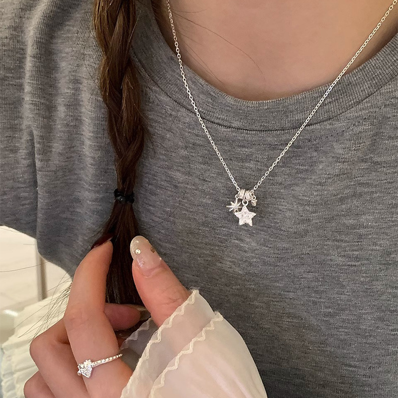S925 sterling silver star necklace, elegant Korean style design
