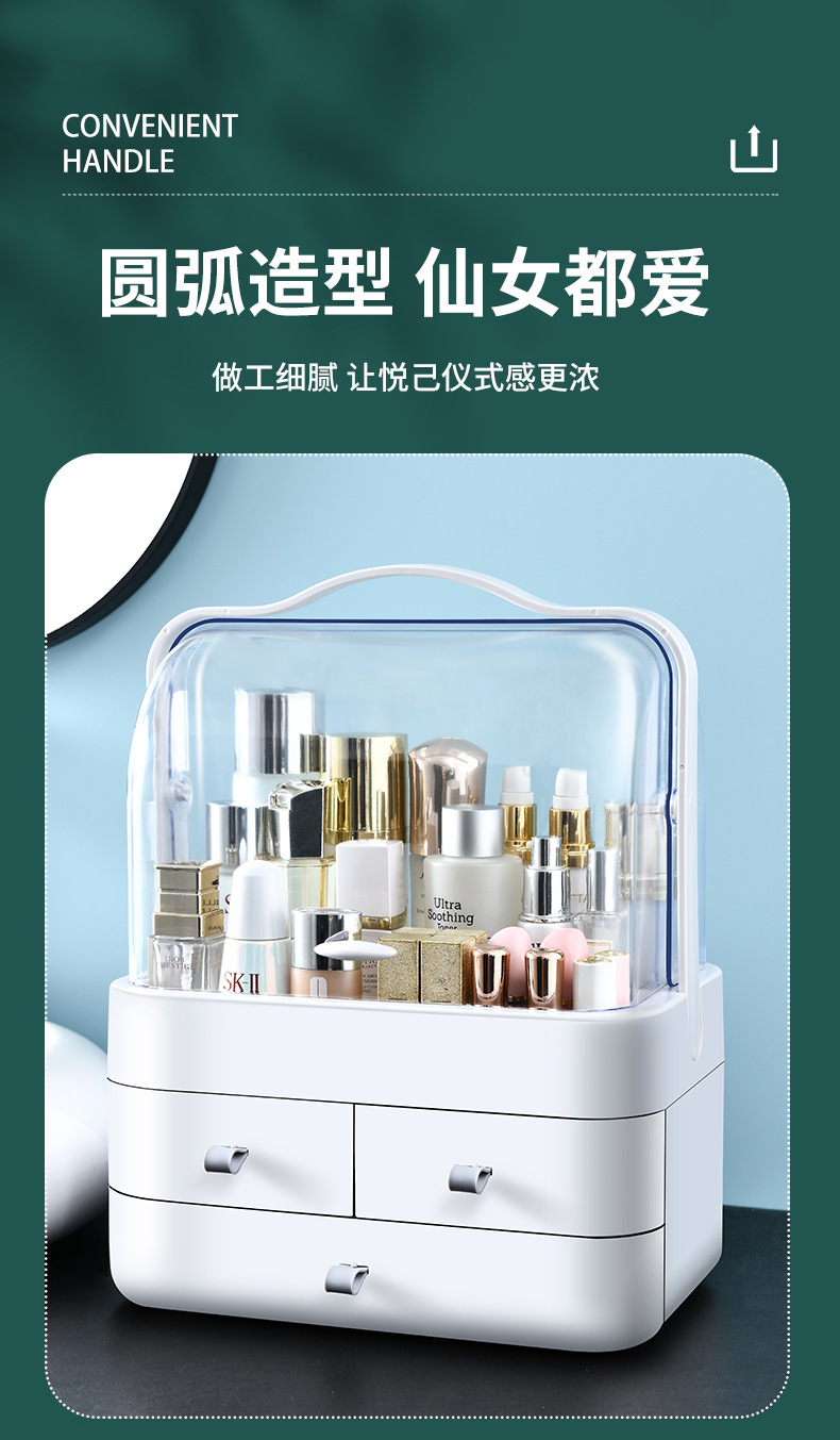Double-door cosmetics storage box with drawers
