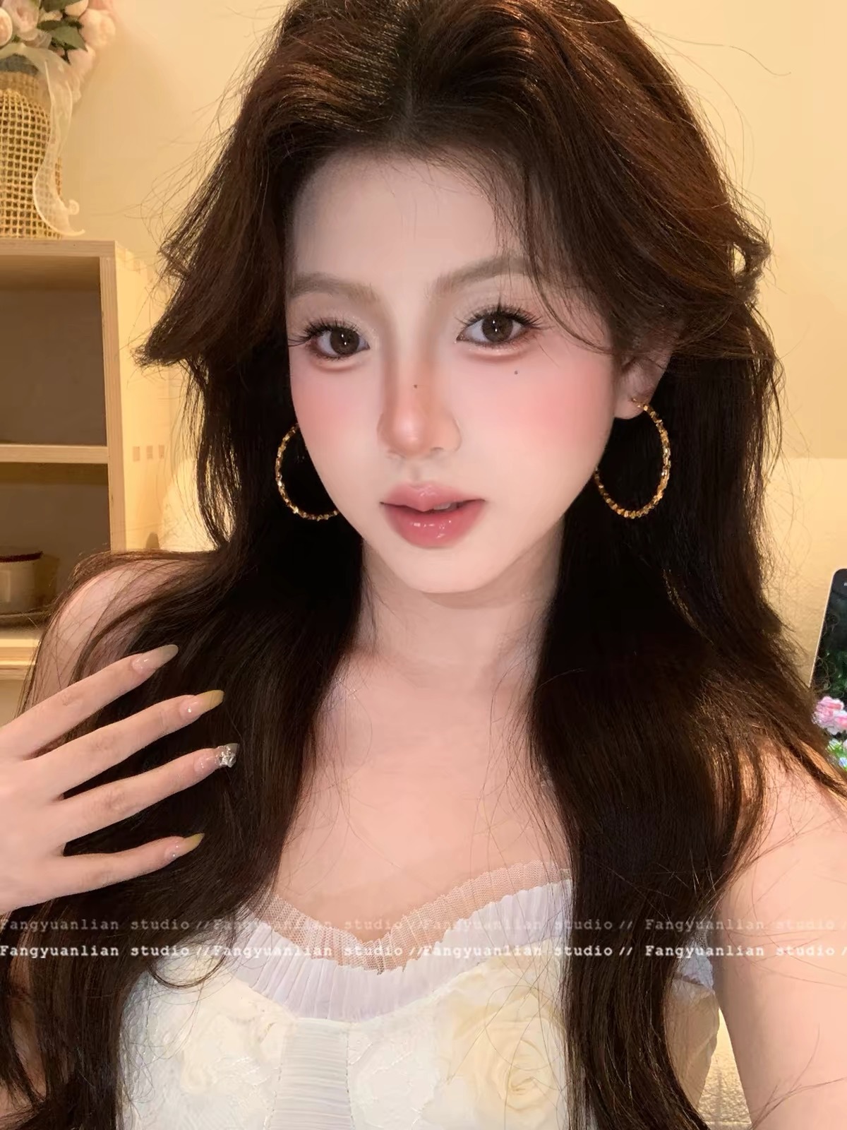 s925银针碎银子圈圈耳环夸张百搭素圈耳圈小众高级感轻奢耳钉耳饰
