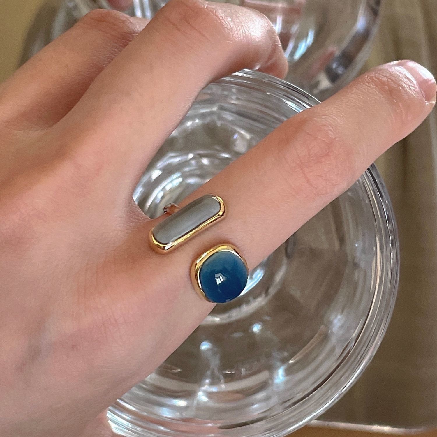 Emerald gemstone open statement ring for women