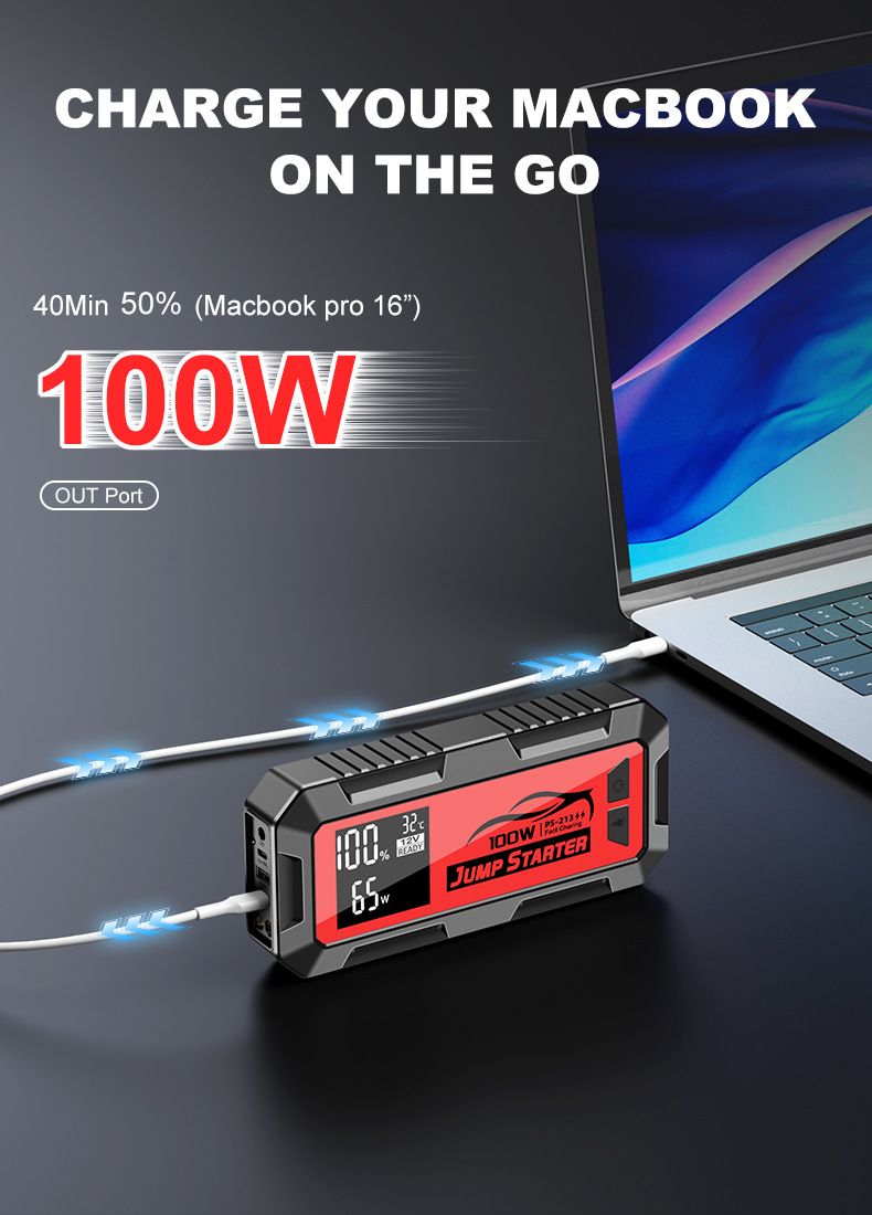 24000mAh araç acil çalıştırma güç kaynağı 12V 8000A 100W hızlı şarj