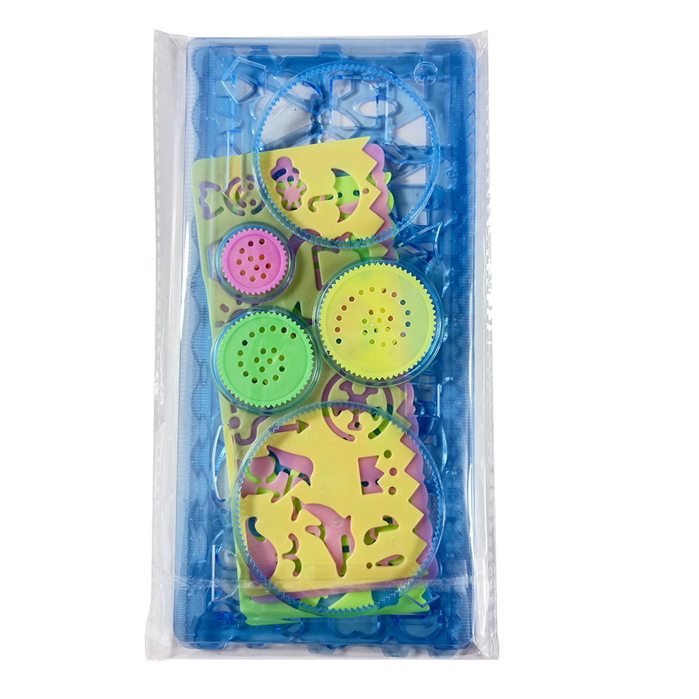7-piece kaleidoscope ruler set with drawing shapes and templates