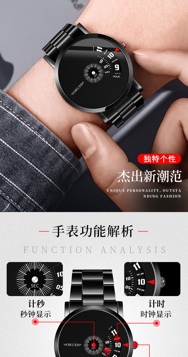 ORUSS正品一件代发新款男手表自动机芯星空钢带防水黑科技青少年