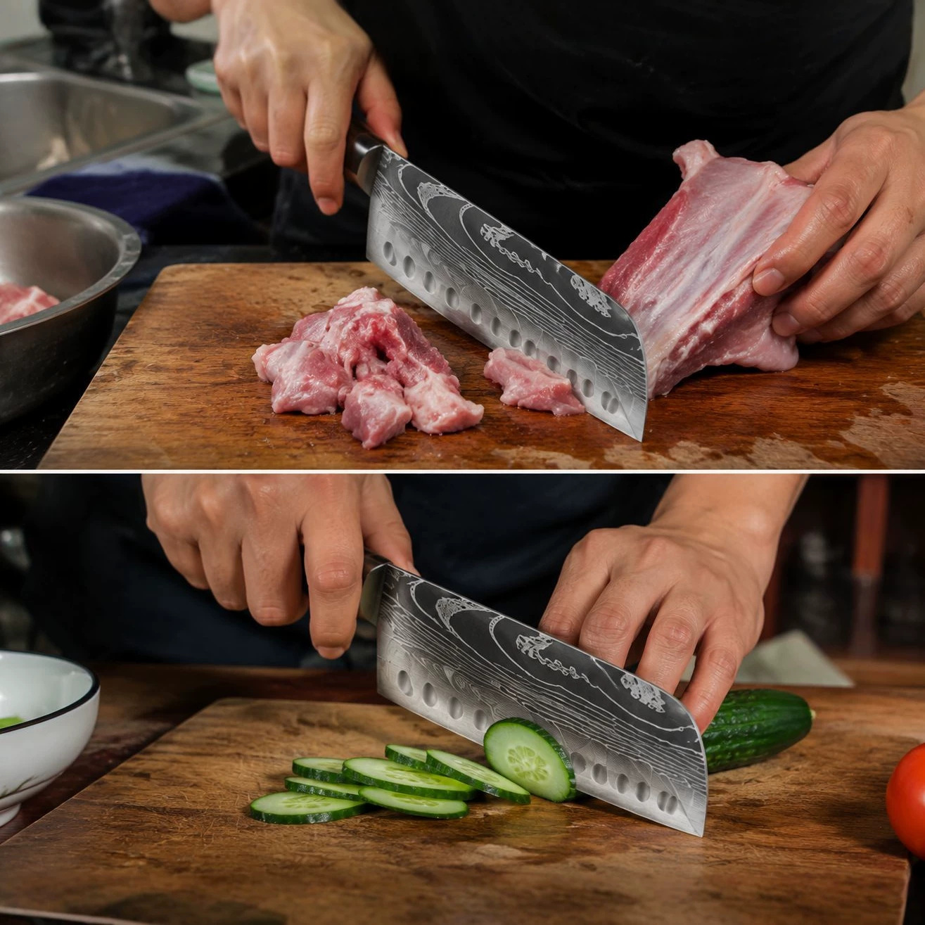 Damascus pattern knife set 5-inch santoku chef's knife