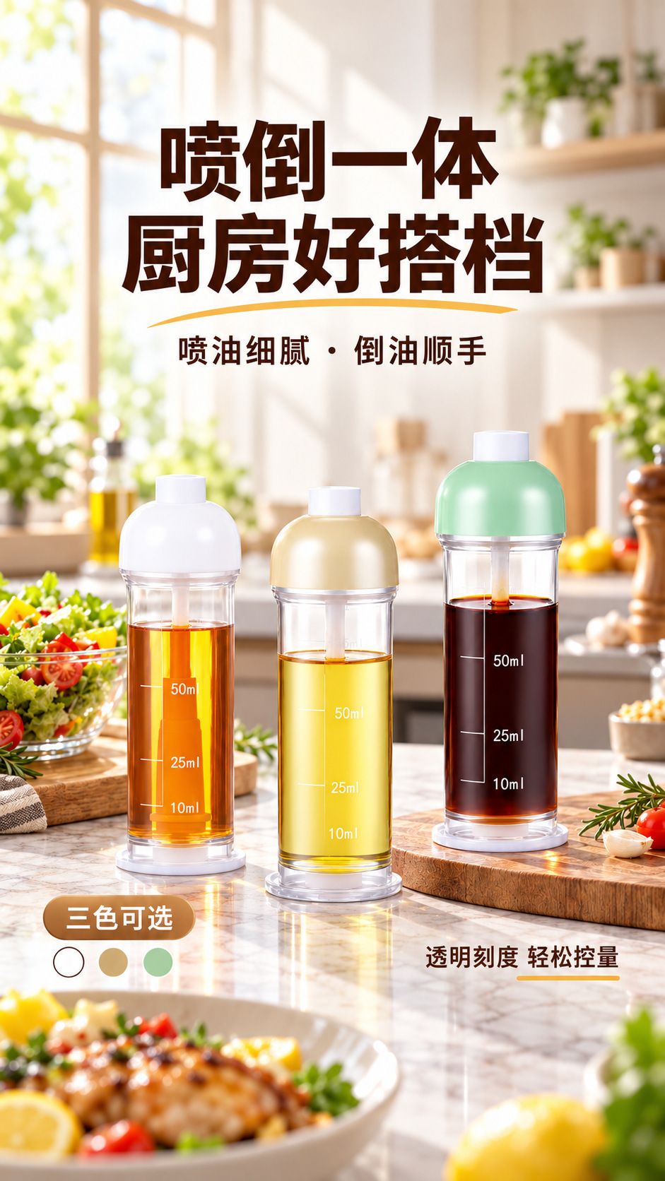 Alt spreyli yağ şişesi, 100 ml, barbekü, yağ kontrol