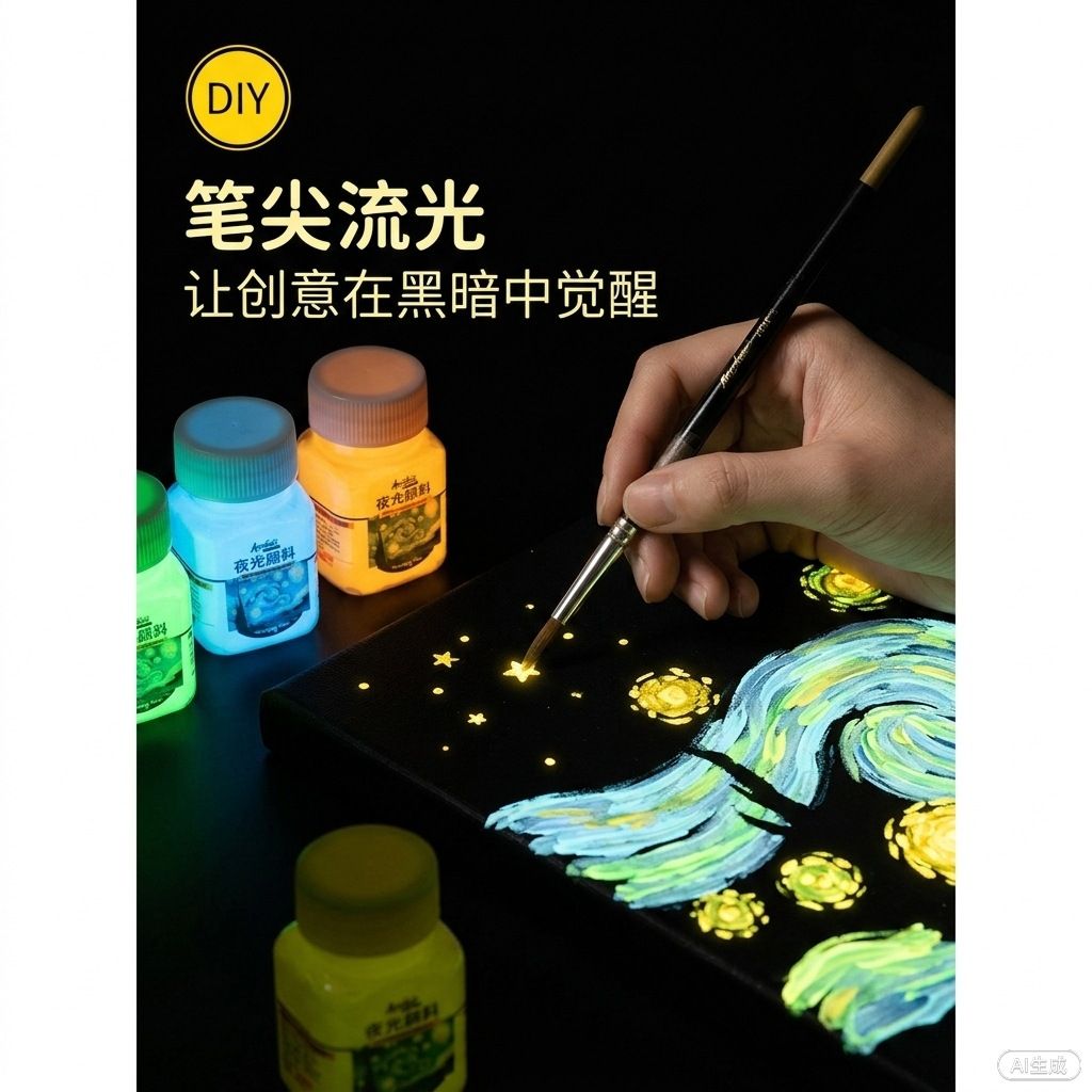 Luminous acrylic paint set, phosphorescent glow-in-the-dark