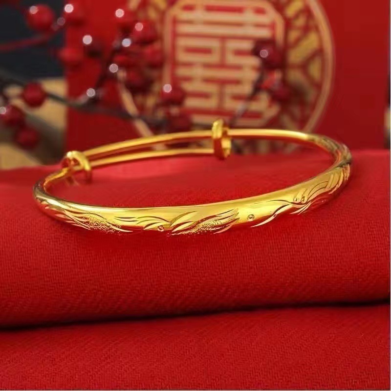 Sand gold smooth round bangle, women's, push-pull design