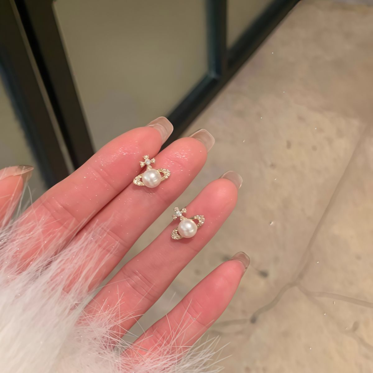 999 Pure Silver Zircon Pearl Tassel Earrings