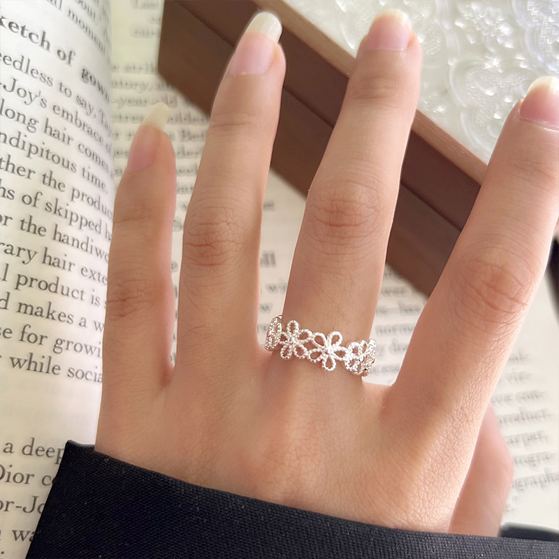 Lanzhi snowflake pattern 925 silver retro ring