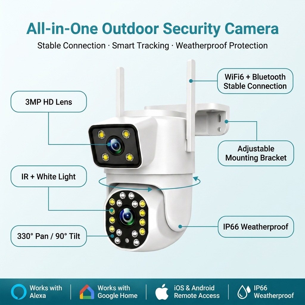 3MP WiFi Dual-Lens-Kamera mit Nachtsicht und AI-Erkennung