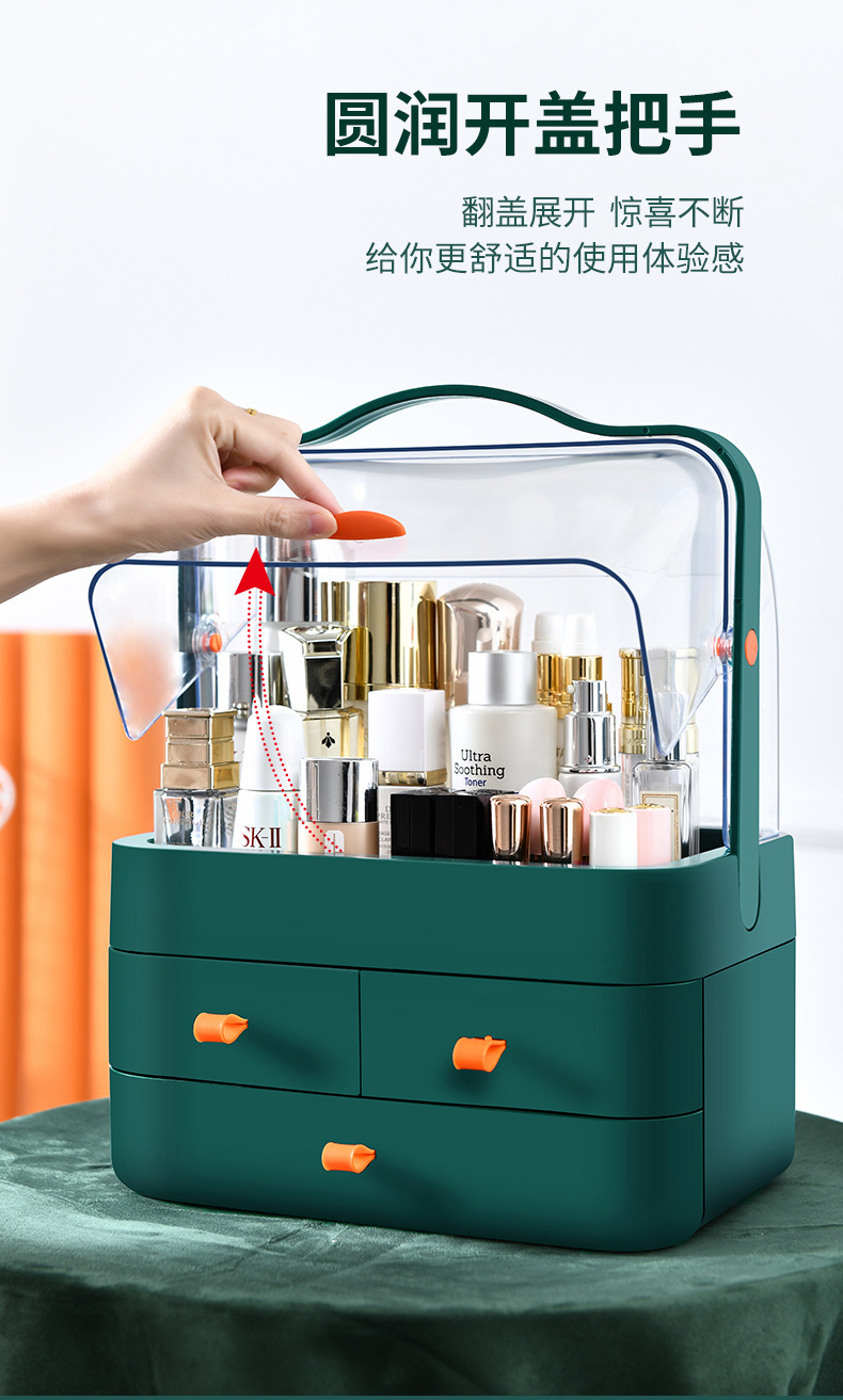 Double-door cosmetics storage box with drawers