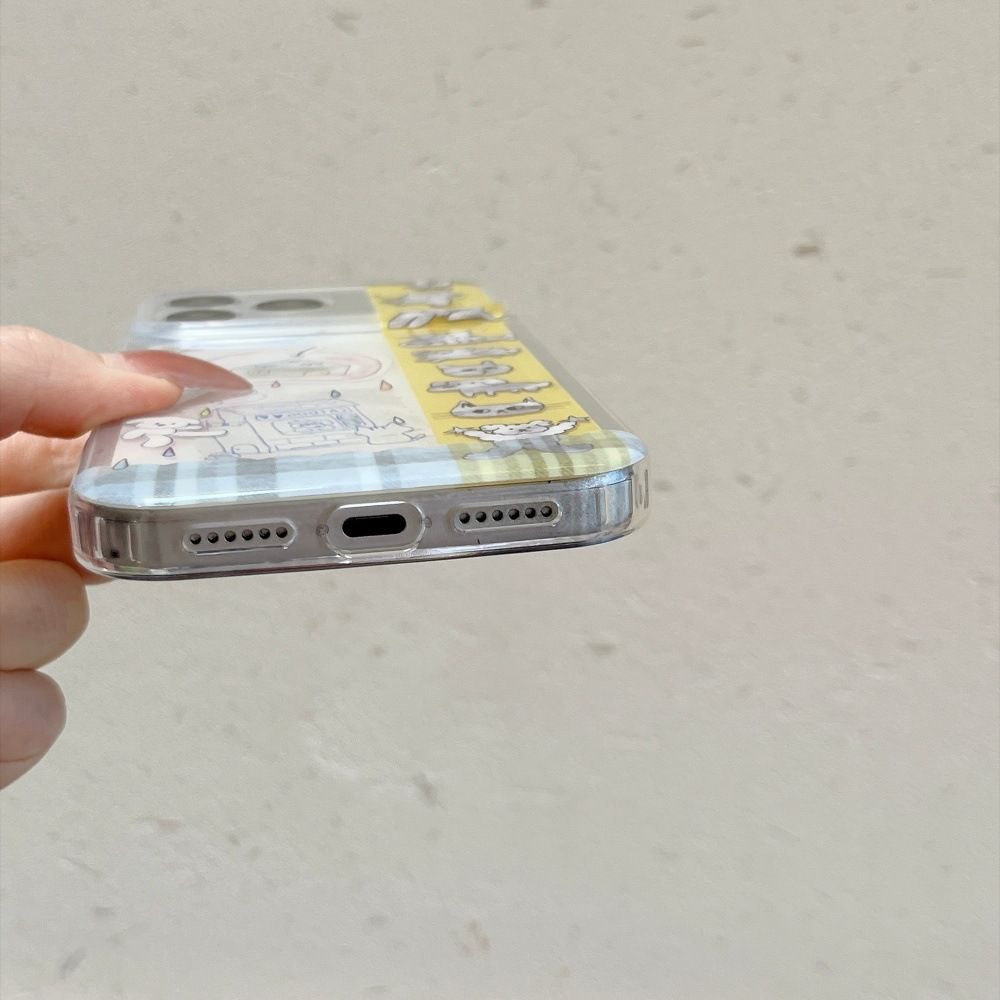 iPhone 17/16 Pro Max telefon kılıfı, kedi çizimi, tam koruma