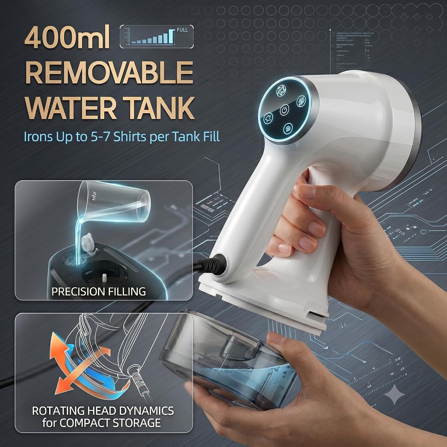 Portable handheld steam iron, dry and wet dual-use