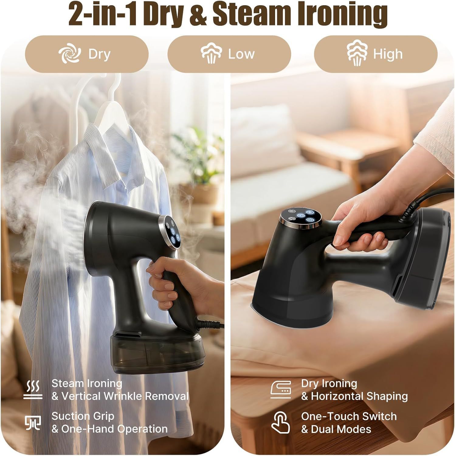 Portable handheld steam iron, dry and wet dual-use