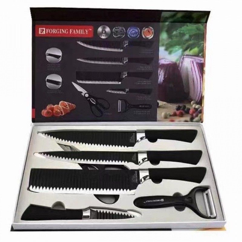 6 parçalı yapışmaz bıçak seti, dalga desenli 238A