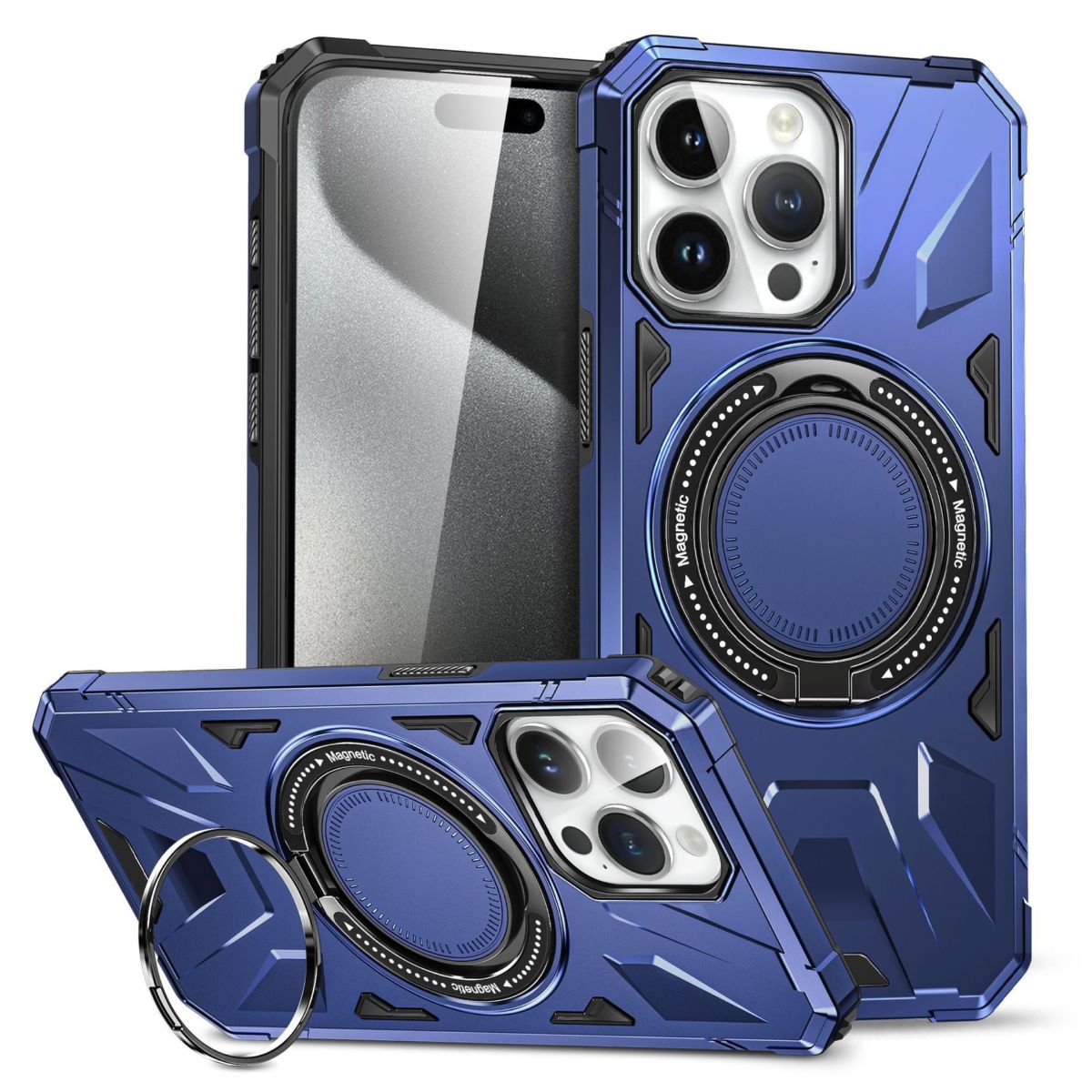 Phone case for iPhone 15 Pro Max, magnetic stand, PC+TPU