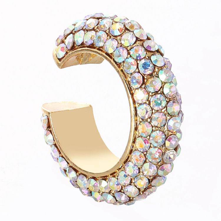 Full-rhinestone cartilage clip earrings, no piercing, colorful