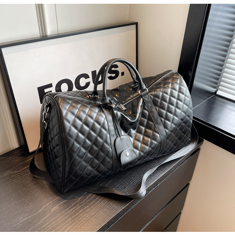 Travel duffel bag PU checkered, large capacity, waterproof