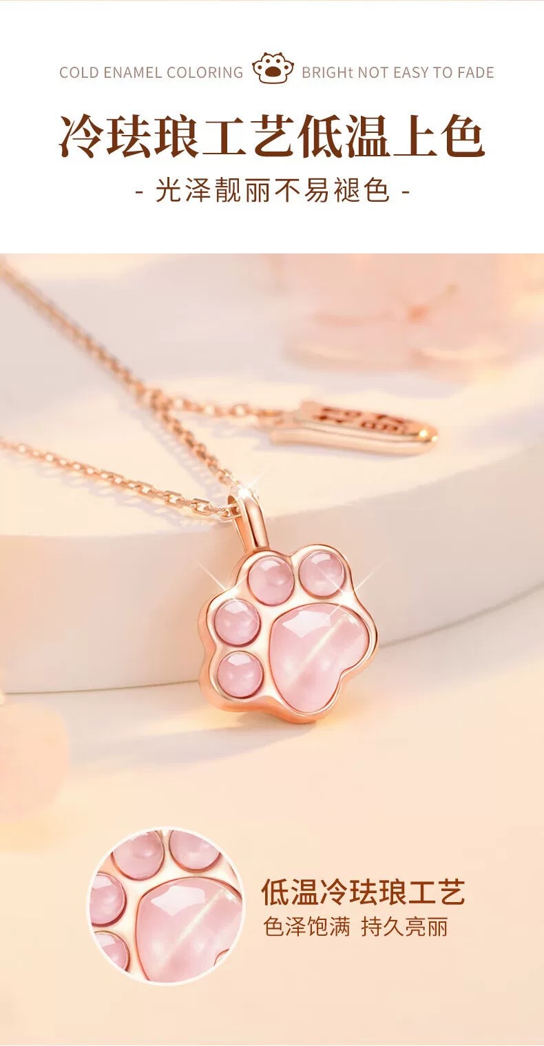 Şanslı kedi pençe S999 gümüş kolye, kedi göz taşı