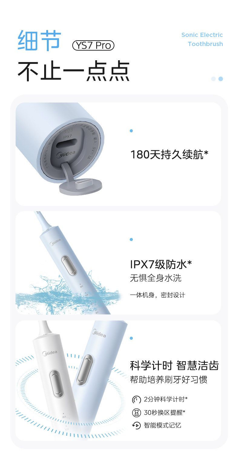 Midea YS7PRO smart electric toothbrush, rechargeable, sonic
