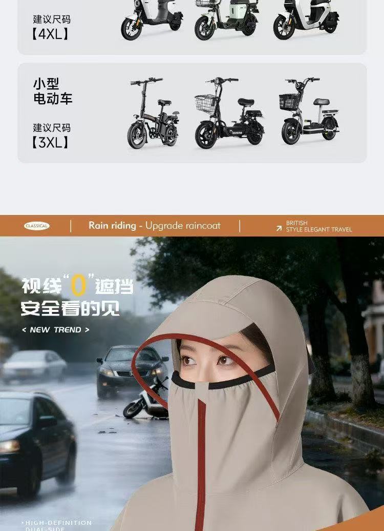 Motorrad- und E-Scooter-Regenponcho Ganzkörper wasserdicht übergroß