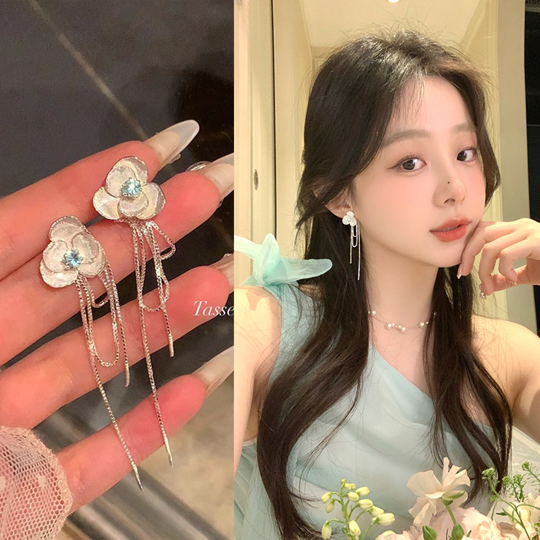Koreanische Zirkon-Schleifenohrringe für Frauen, leicht luxuriös