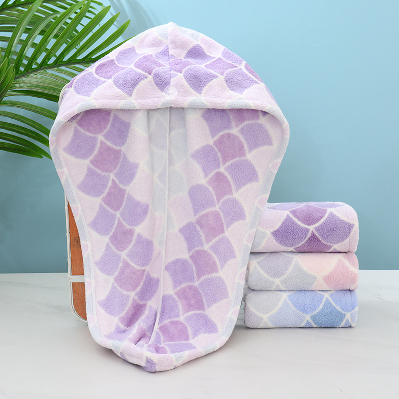 Mermaid pattern towel set, 4-piece, absorbent, soft