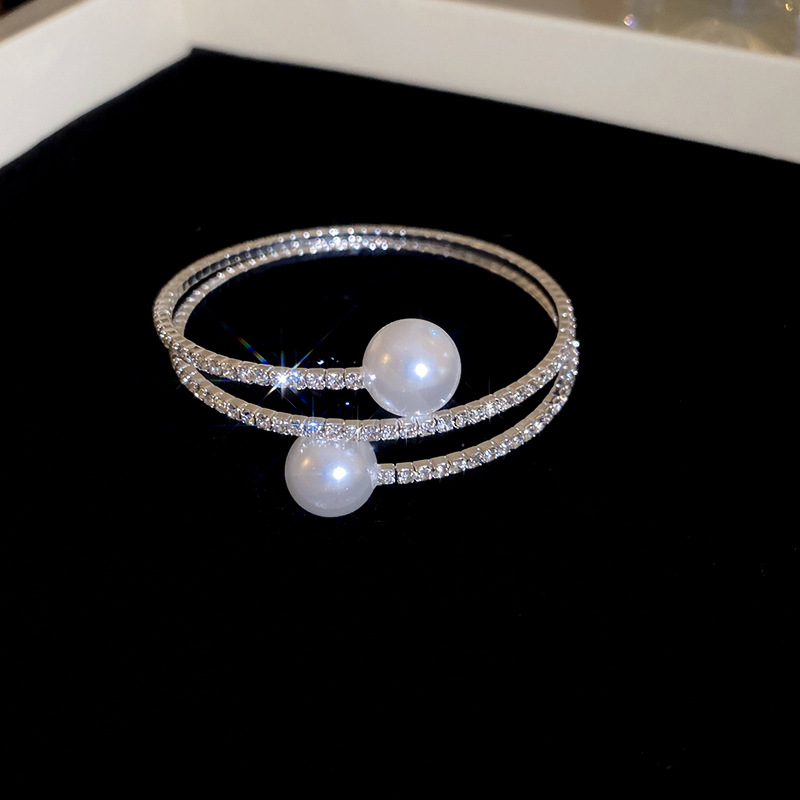 Artificial pearl multilayer rhinestone stretch bracelet