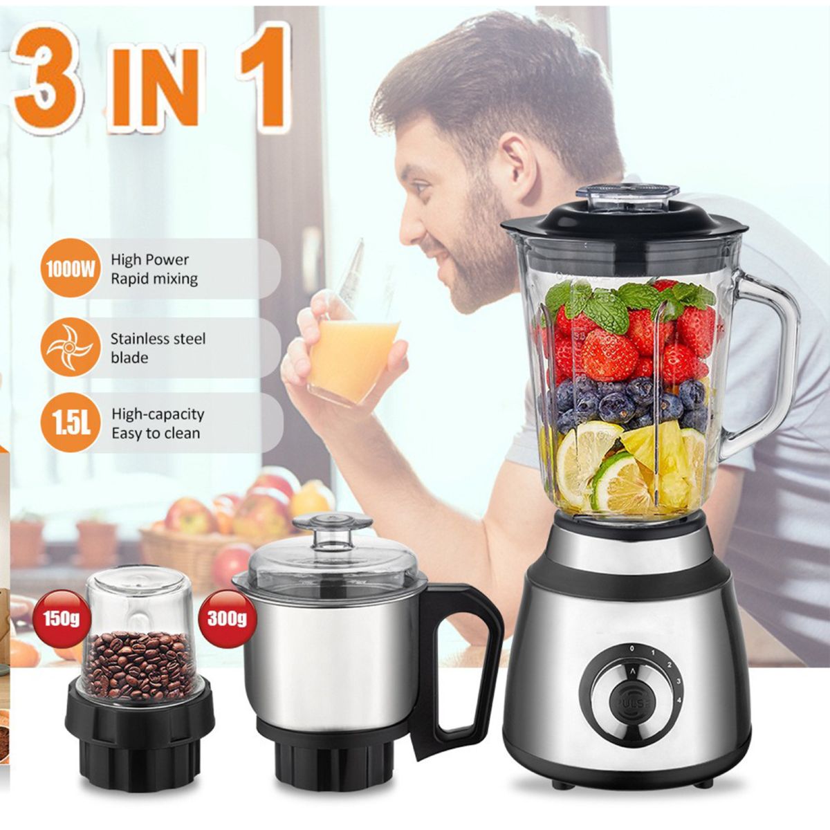 3-in-1 Fruchtentsafter Edelstahl-Klinge