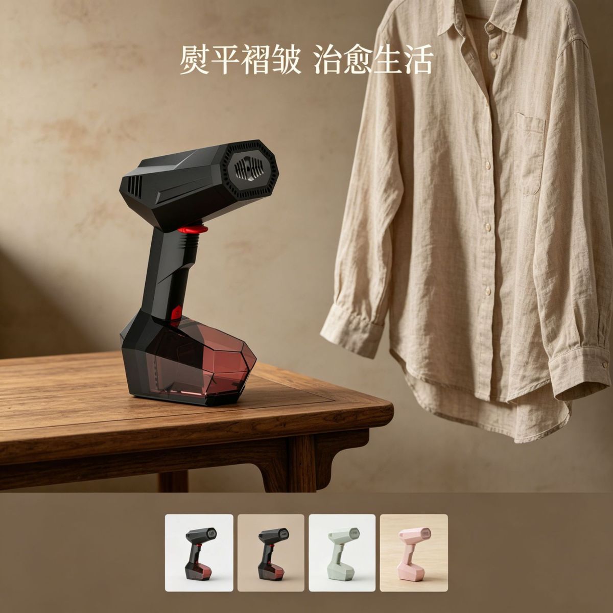 Hanging steam garment steamer, portable, 2-in-1 function