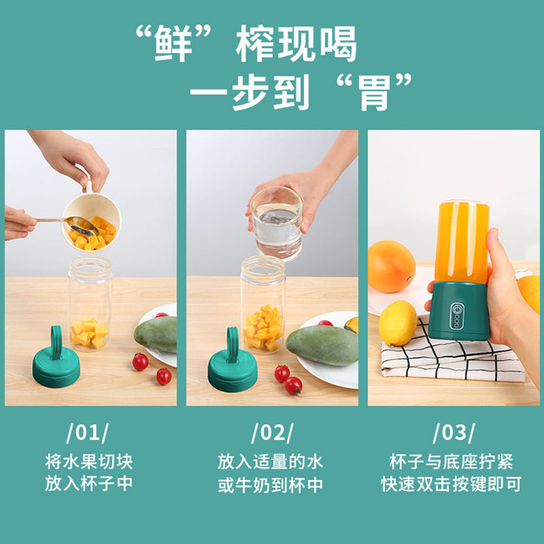 Mini fruit juicer, USB rechargeable, portable, fully automatic