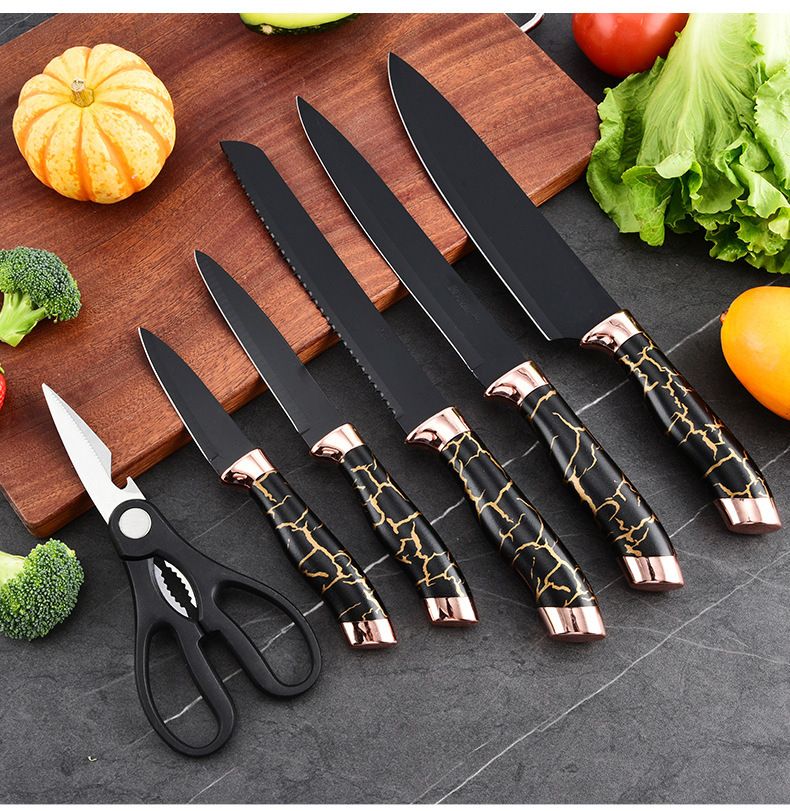 Marble pattern stainless steel kitchen knife set, 7-piece