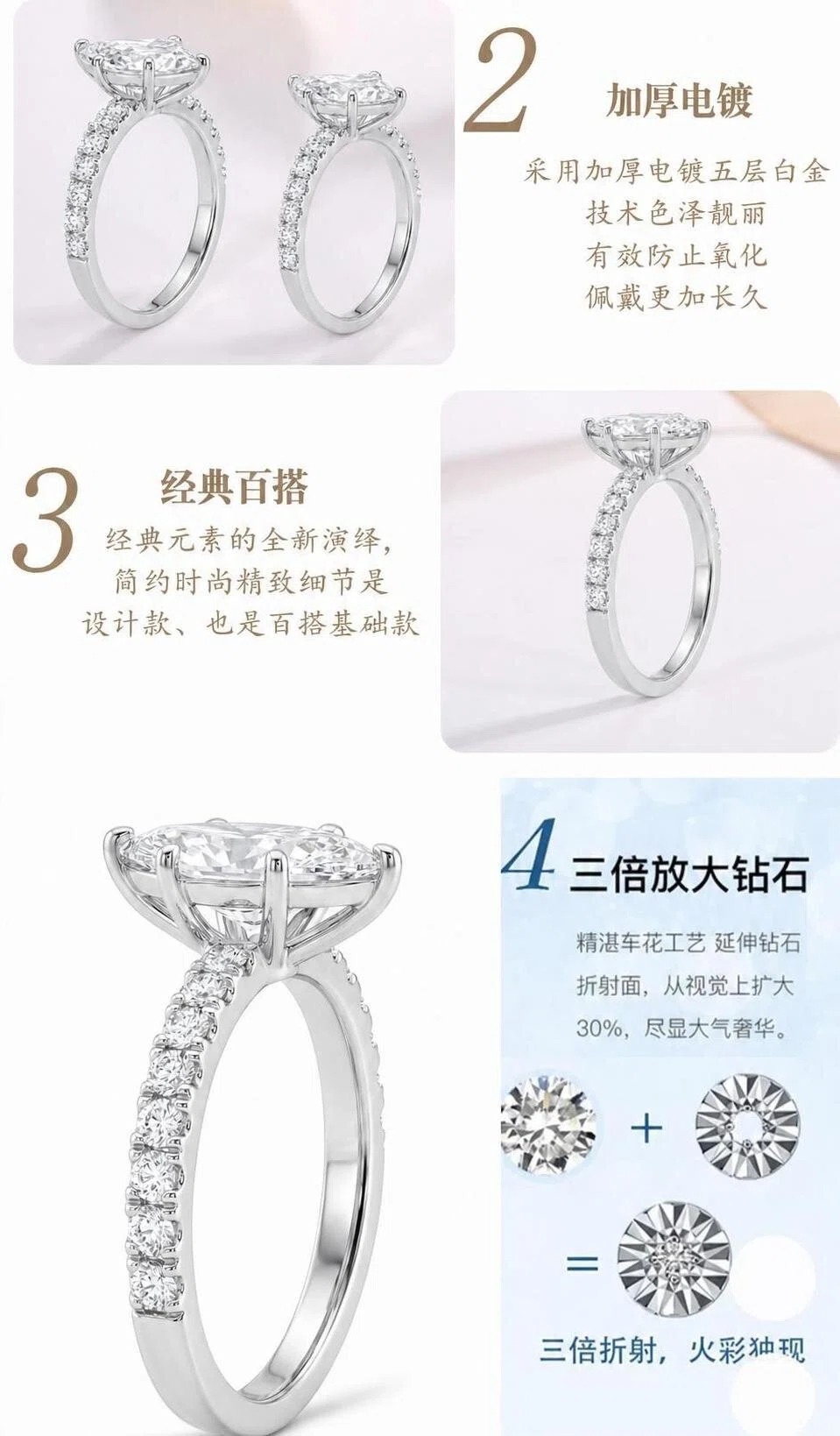 S925 Silver Moissanite Ring, Marquise Cut