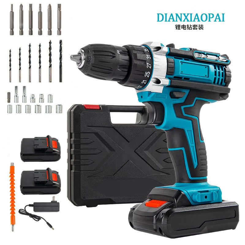Battery-powered dual function drill with impact drill set