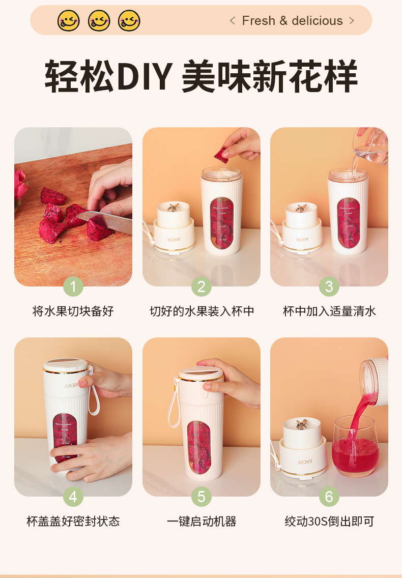 Portable mini electric fruit juicer and smoothie blender