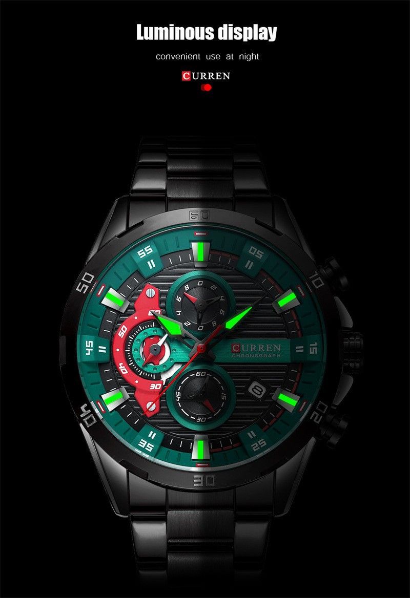 Curren 8402 erkek kuvars saati, su geçirmez, gece ışığı, çelik kayış
