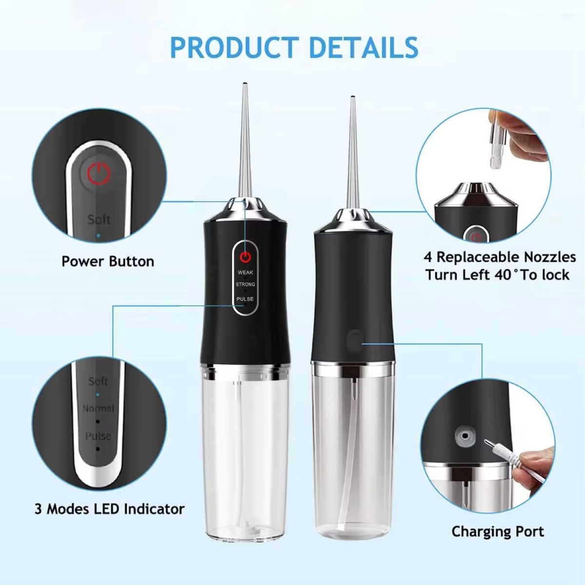 Portable electric water flosser, teeth cleaner, oral hygiene device