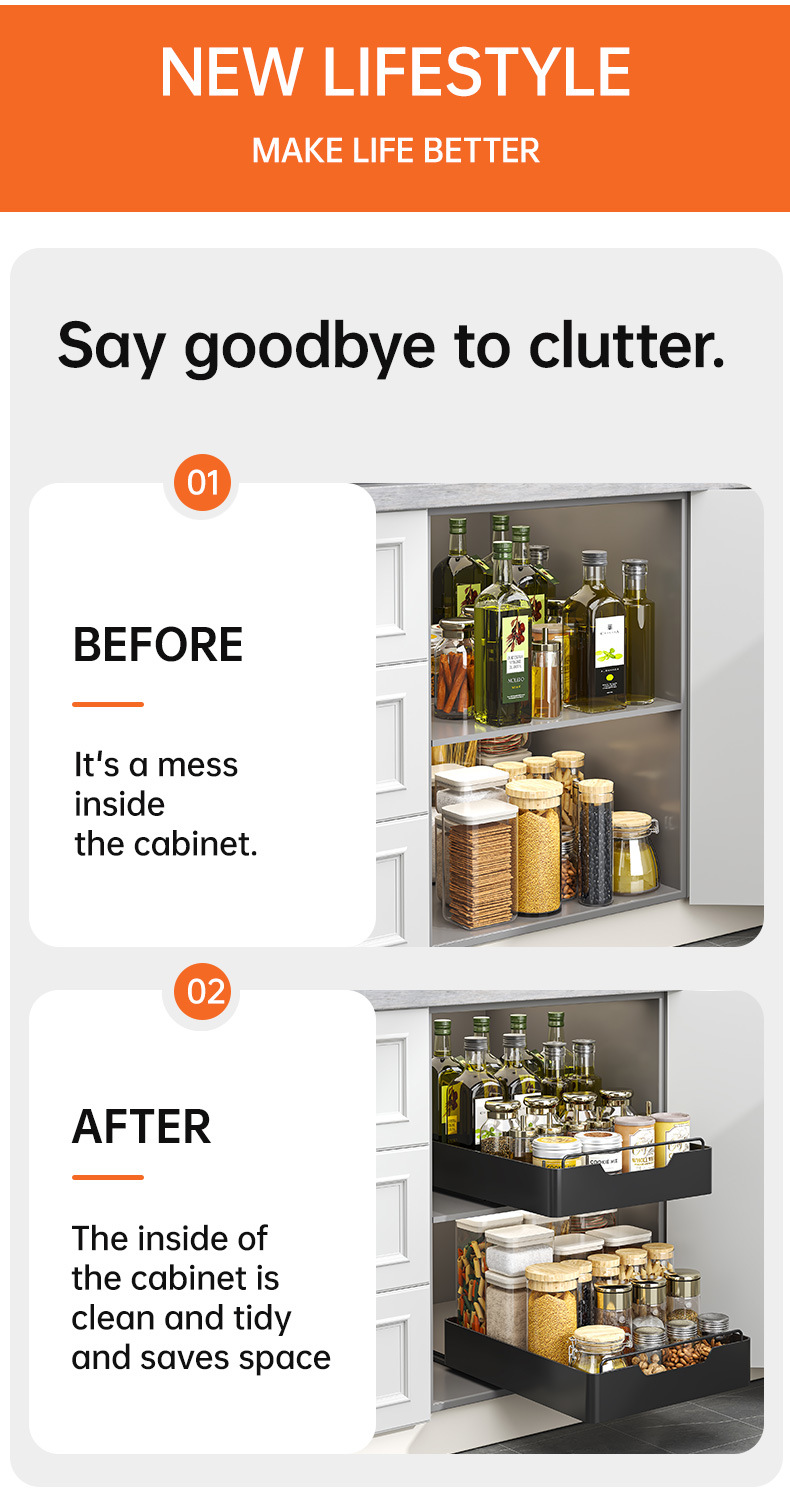 Kitchen Pull-Out Storage Rack Spice Organizer Black