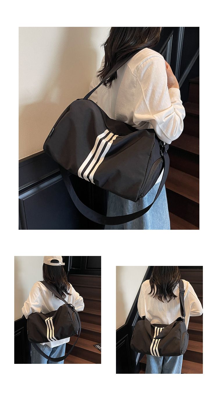 Striped Travel Bag, Large Capacity, Sports Style