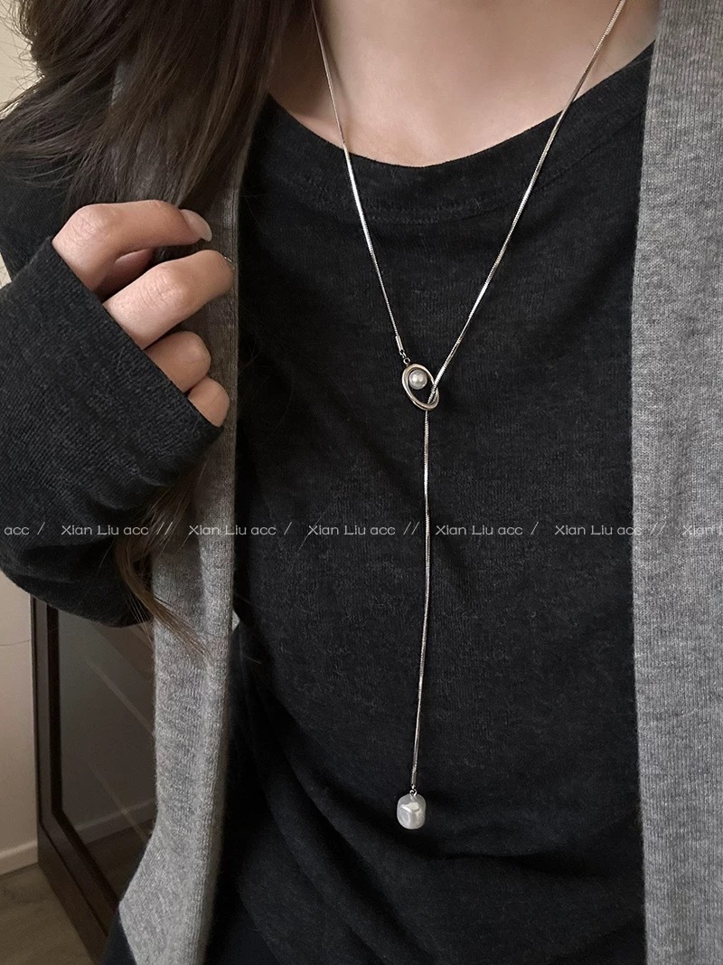 Pearl pendant long sweater chain necklace non-fading premium