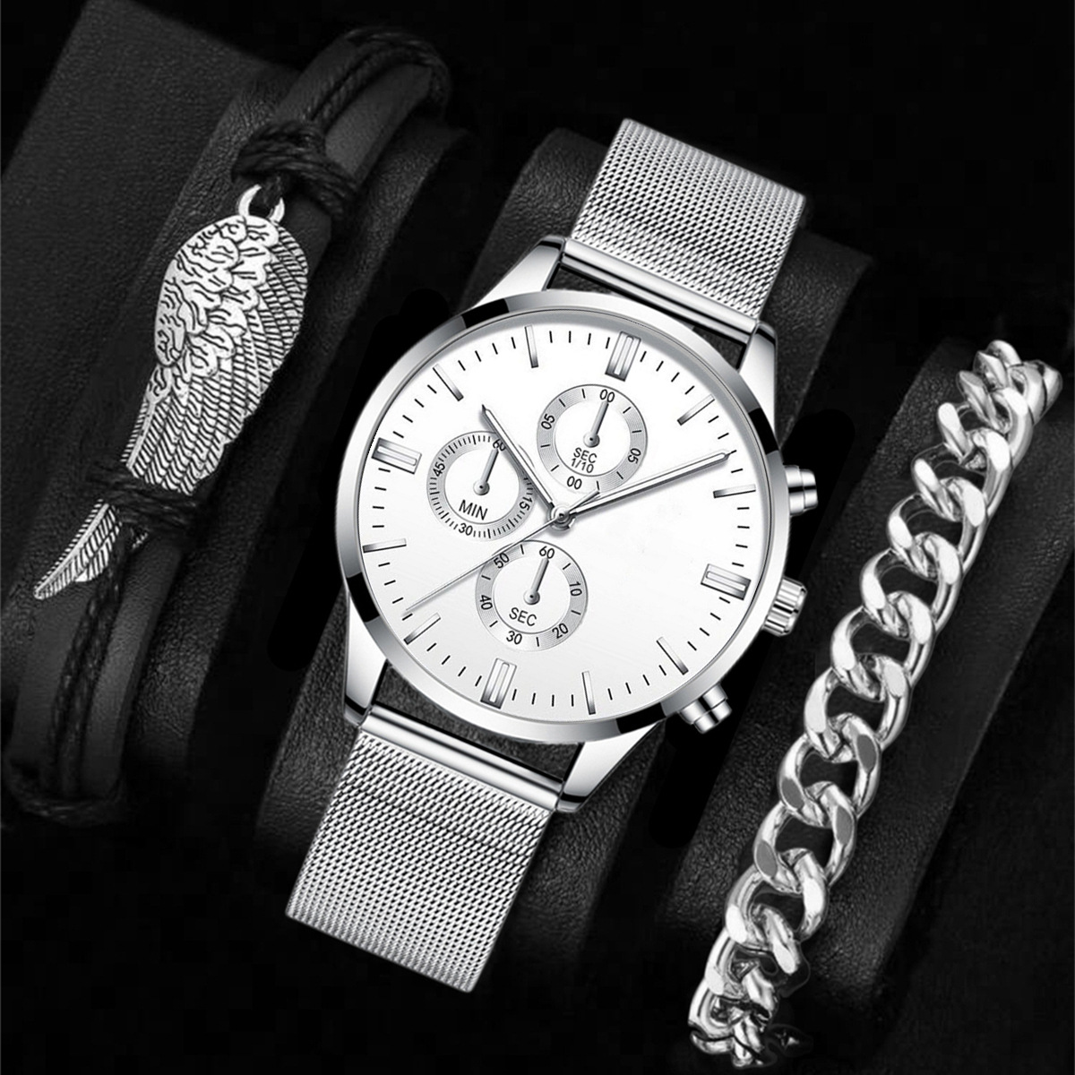 Herren-Ledergürtel, Uhr und Armband Set