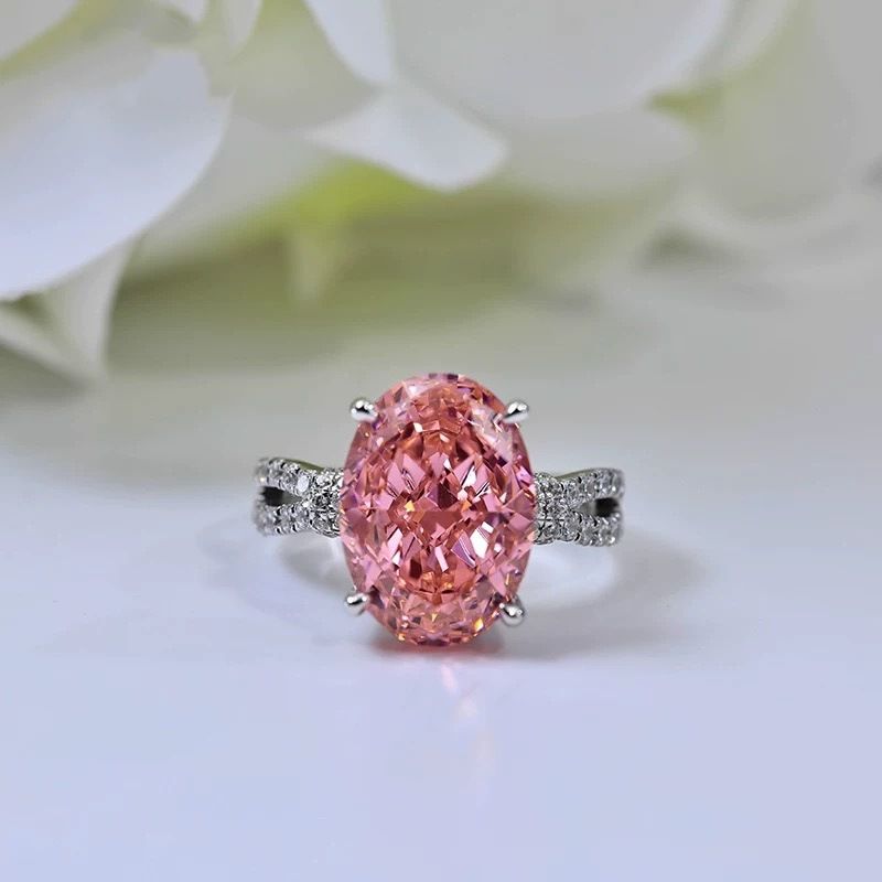 15 karat pembe güvercin yumurta yüzüğü, tam taşlı