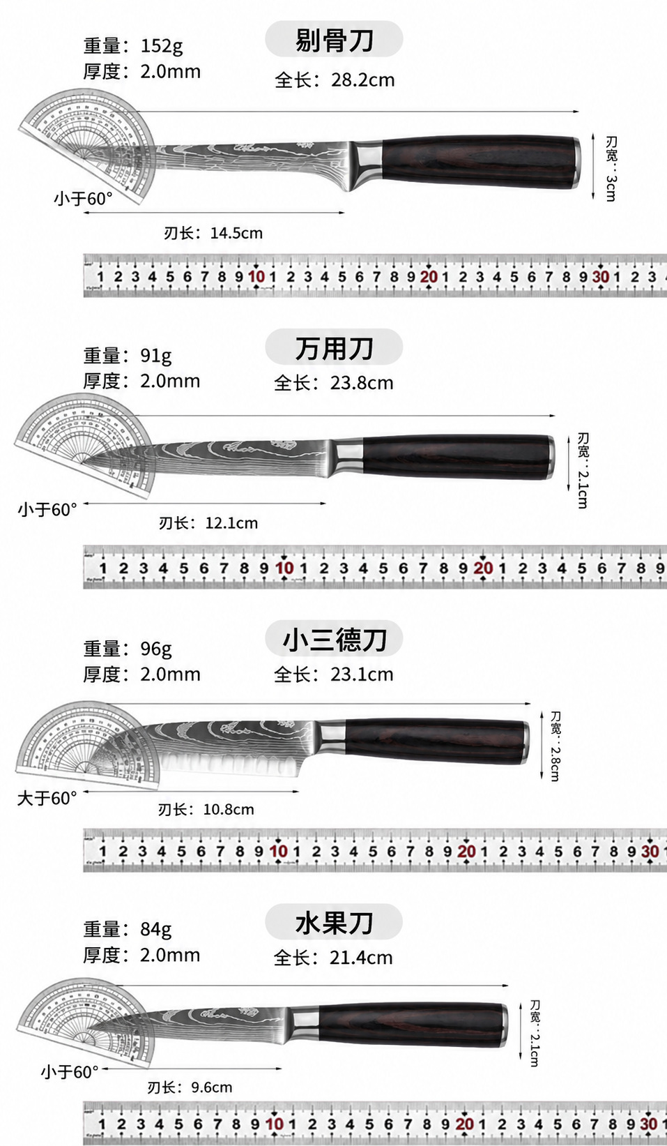Damascus pattern knife set 5-inch santoku chef's knife