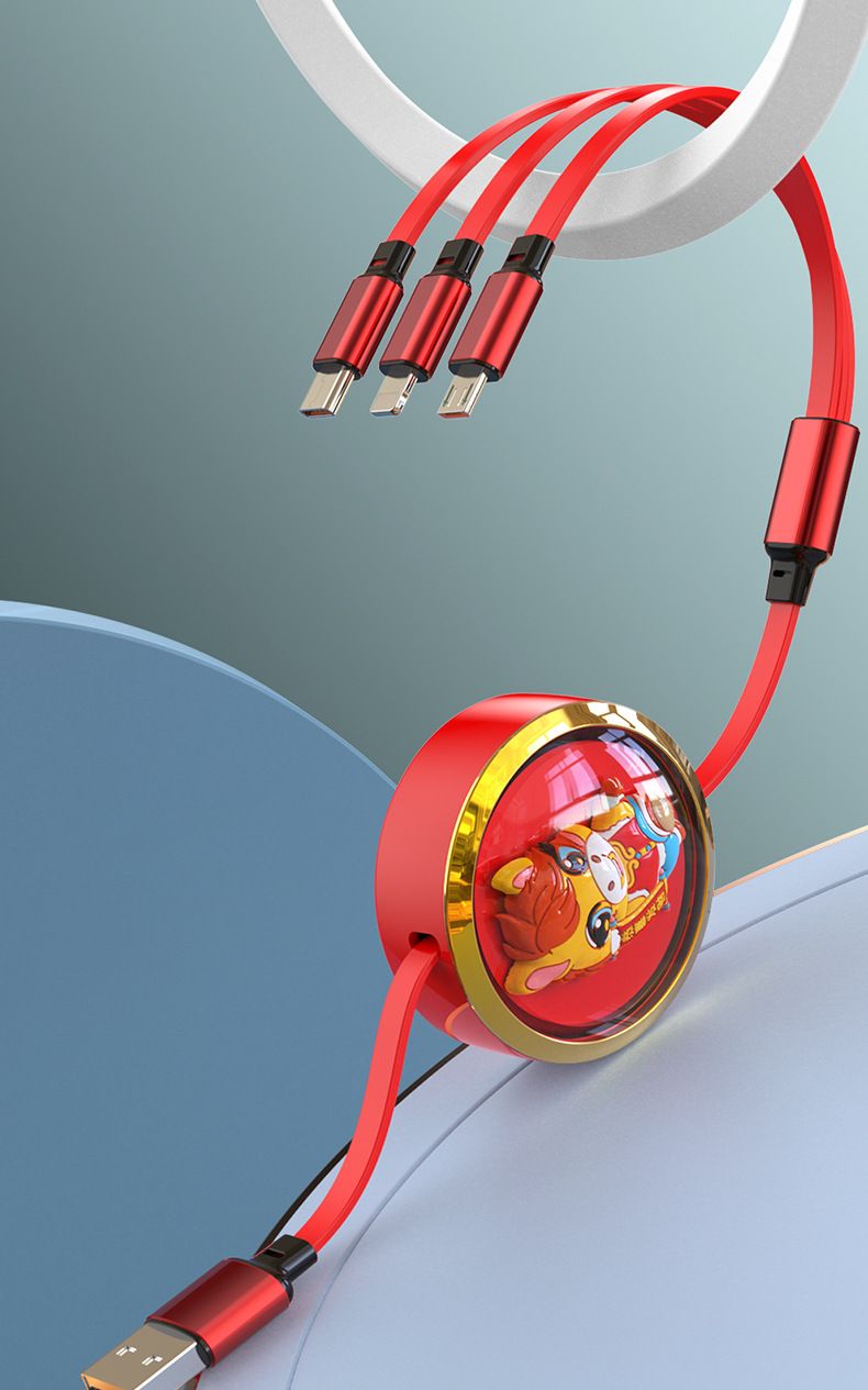 Telescopic 3-in-1 charging cable, Apple/Android/Type-C compatible